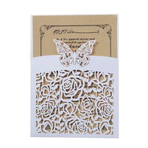 Wholesale Wedding Invitation Card Laser Rose Pattern Bowknot
